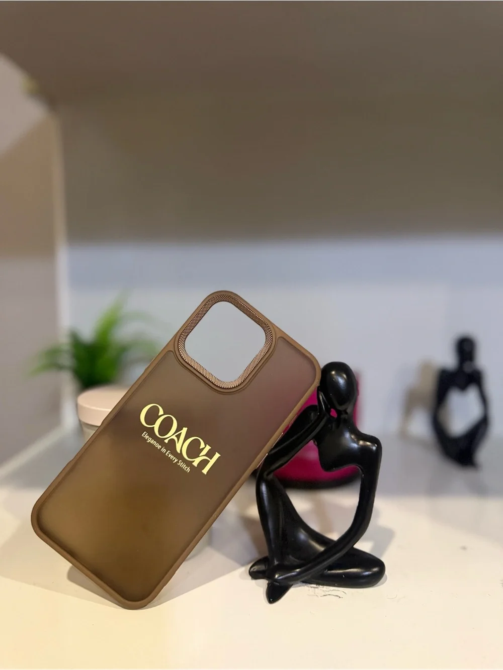Coach Brown Logo iPhone Case with Gold Script